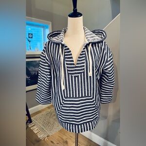 NWOT J. CREW Hoodie BAJA COASTAL BEACH Drawstring Close Strips Blue/White